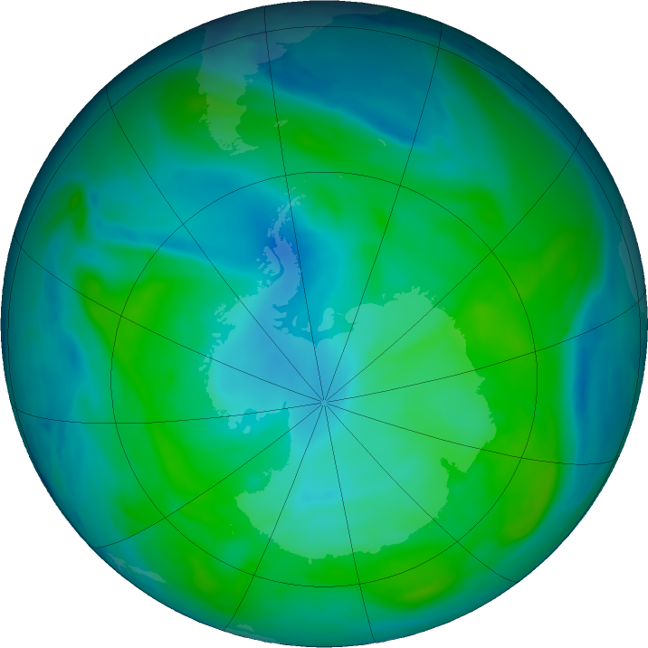 Antarctic ozone map for 05 February 2020